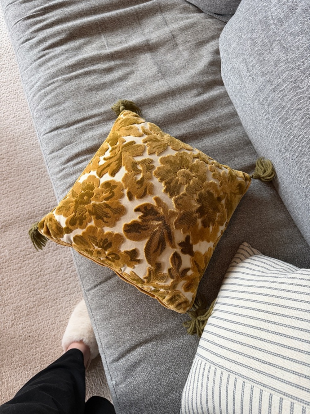 Vintage Velvet Floral Tassel Throw Pillow